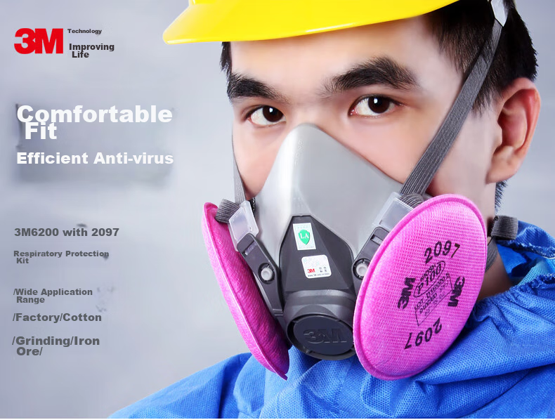 3M Gas Mask Respirator Dust Mask 6200 + 2 Pieces 2091CN Filter Cotton P100 Grinding Industrial Dust Welding Smoke-Specific Firefighting Mask 2