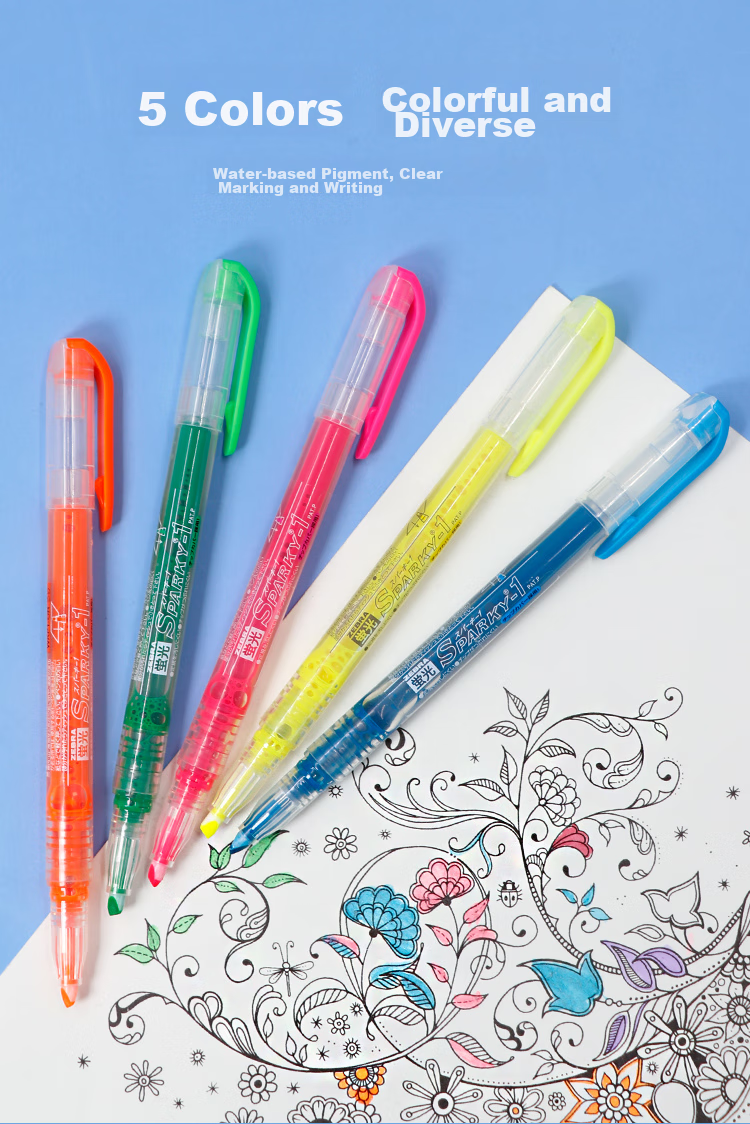 ZEBRA Transparent Core Direct Liquid Highlighter, SPARKY Series Single Color Line Marker, Colored Journal Pen, Student Highlighting Pen, WKP1 Orange 5
