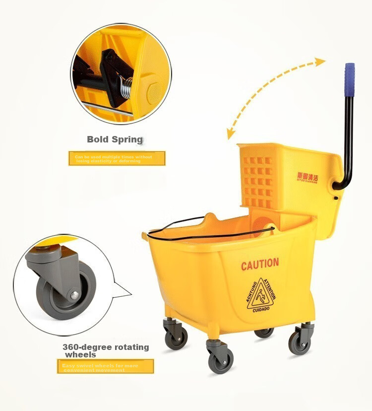Stu Reinforced Mop Wringer Bucket Household Commercial Cleaning Mop Bucket 34L Yellow with Drain Pipe 5
