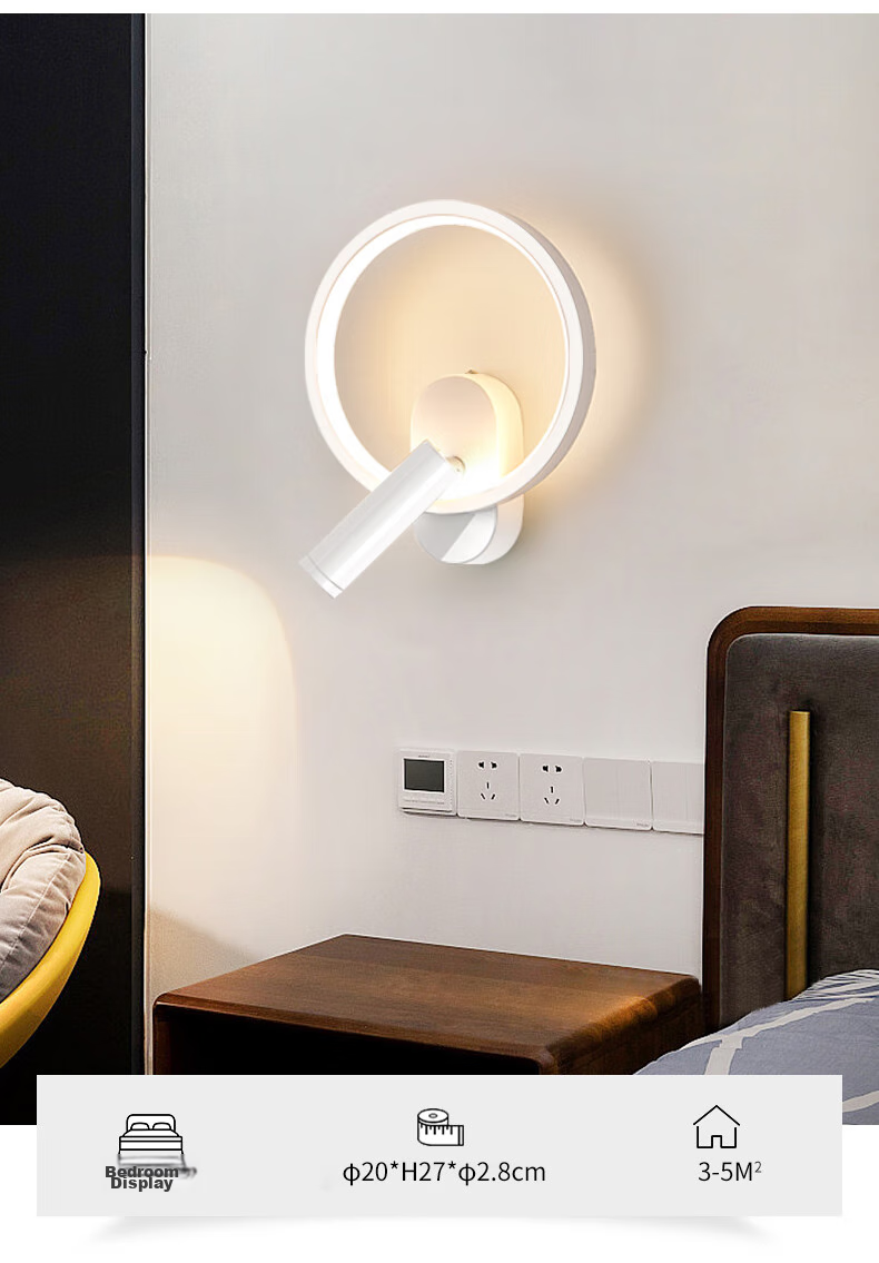 Dengling Wall Lamp, Full Spectrum Eye Protection LED, Bedroom Bedside Reading Light, Rotating with Spotlight, Modern Minimalist Lighting Fixture 13