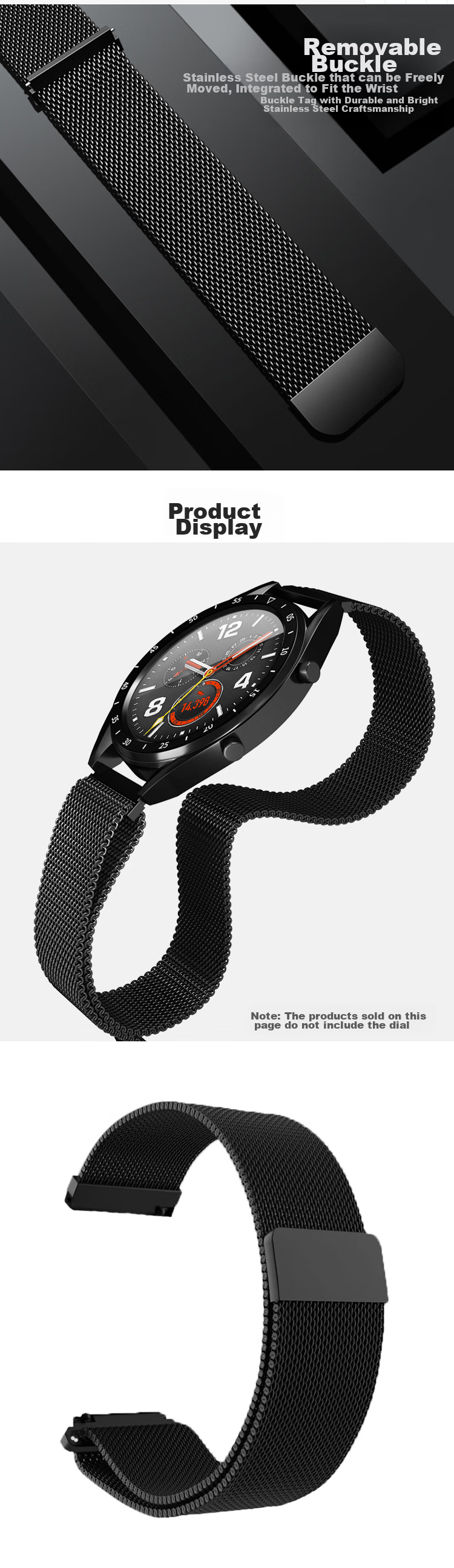 MAIKUQI Compatible with Huawei Watch Bands for Watch4/3/GT3/2/1/Pro, Milan Steel Strap, Black, Magnetic Clasp, Universal Fit for 46/48mm Watch Faces, 22mm Width 3