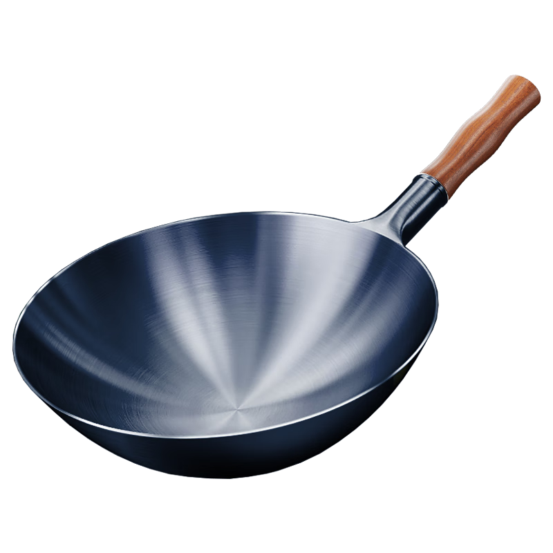 Royalstar Zhangqiu Hand-Forged Iron Wok, Non-Coated Non-Stick Cooking Pan, Round Bottom Traditional Stir-Fry Pan for Gas Stove with Lid, 38cm