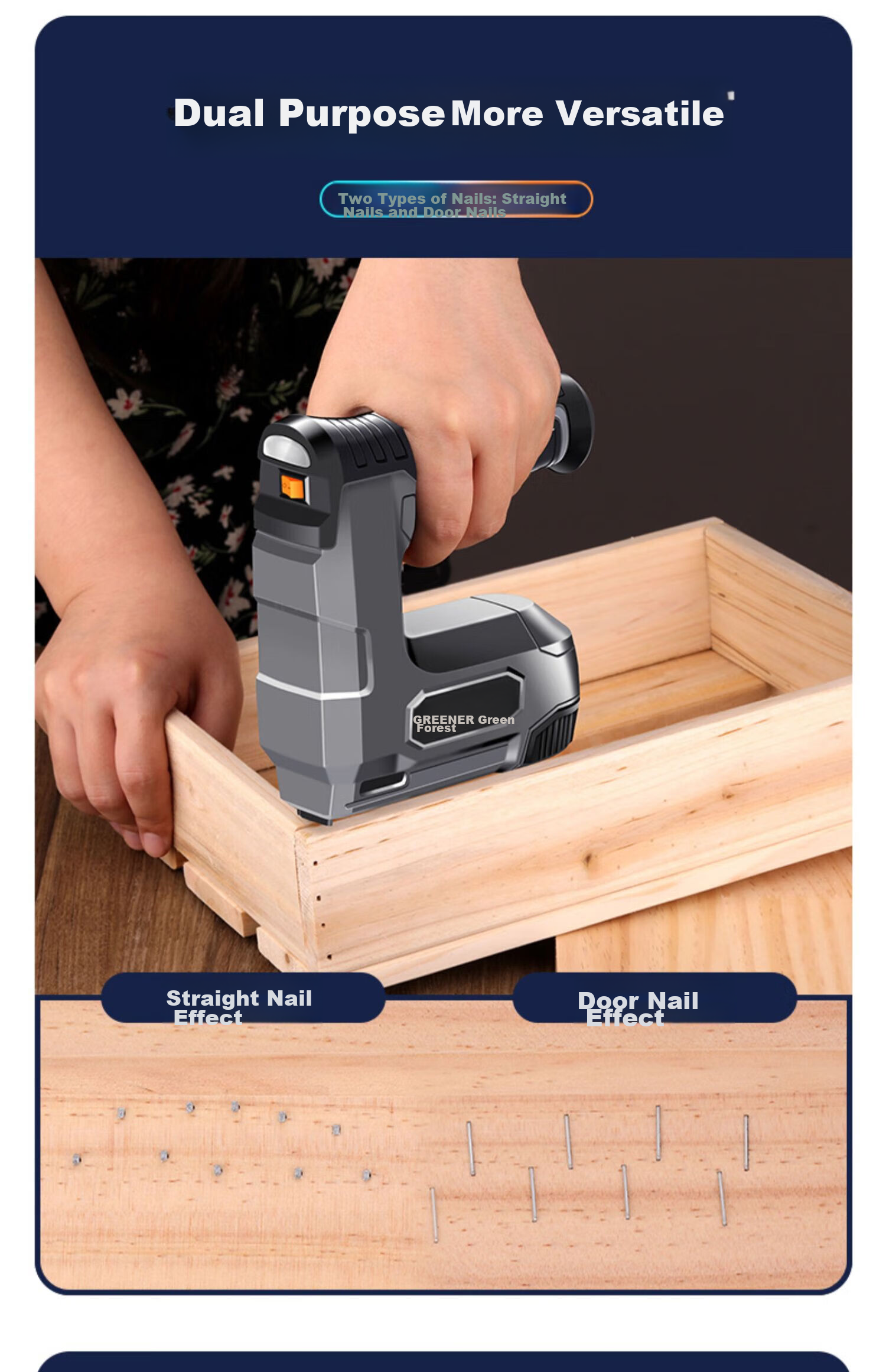 GREENER Electric Nail Gun, Woodworking Nails, Shooting Machine, Wireless Lithium Battery Rechargeable Dual-Use Household Straight Nails, U-Shaped And Door-Type Nails 8