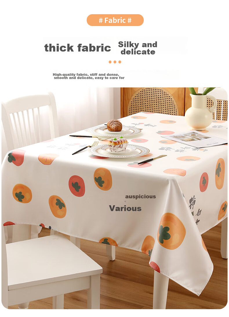 CHERISHES LIFE Waterproof And Oil-Resistant TPU Tablecloth, Washable Dining Table Cover, Thickened for Home Use And Coffee Tables, Persimmon Pattern, 90*137cm 6