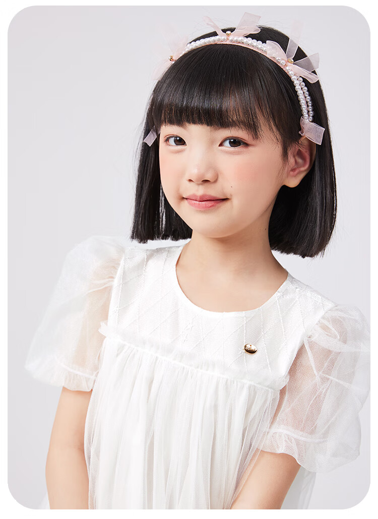 QQ DUCK Girls' Dress, Children's Summer Puff Sleeve Princess Tulle Skirt, Sweet Performance Gown for Teenagers, Purple 17