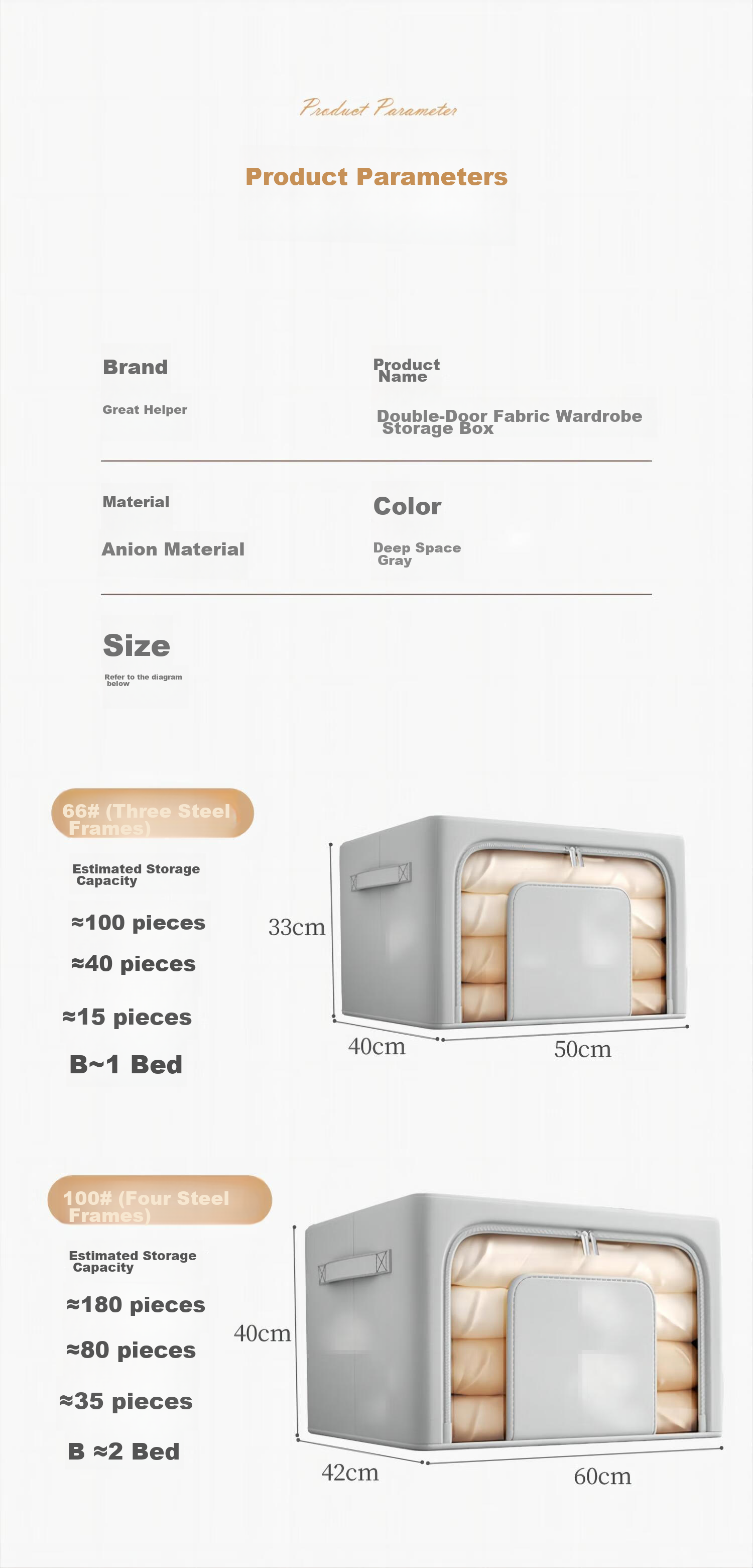 Jiabangshou Fabric Clothes Storage Box, Large Capacity Foldable Organizer, Closet Essential for Home Use, 100L Capacity, 1 Piece 12