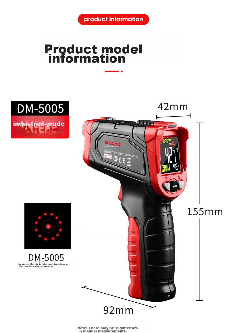 DELIXI ELECTRIC Temperature Gun, Industrial Infrared Thermometer, High-Precision Oil Thermometer, Kitchen Baking Water And Oil Temperature Gu 14