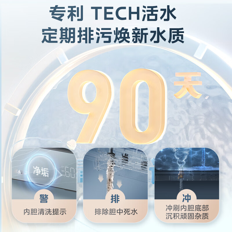 美的（Midea）玲珑超薄60升TECH活水 双胆扁桶电热水器3300W水电分离净滤阻垢镁棒免换一级能效F6033-UDpro(HE)