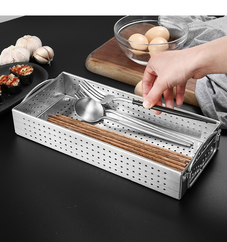 General's Kitchen 304 Stainless Steel Chopstick Box Disinfection Cabinet Spoon and Chopstick Storage Box Draining Rack Cutlery Storage Basket [Small Size] 5
