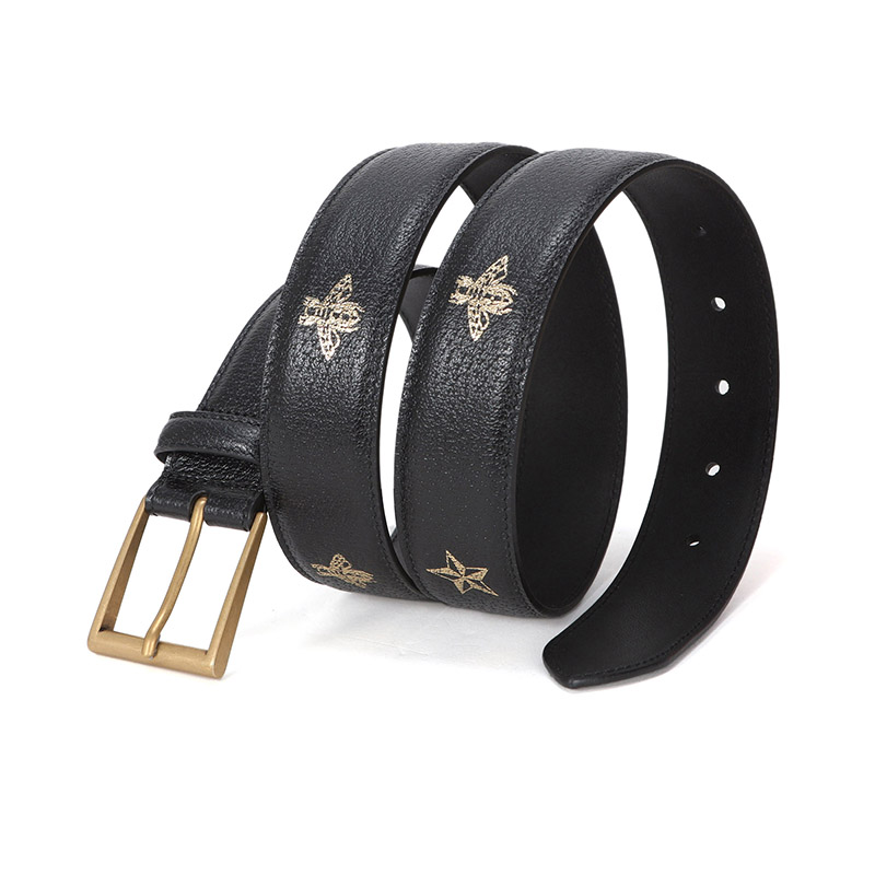 【古驰腰带】古驰 gucci gucci腰带 黑色牛皮蜜蜂和星星图案男士腰带