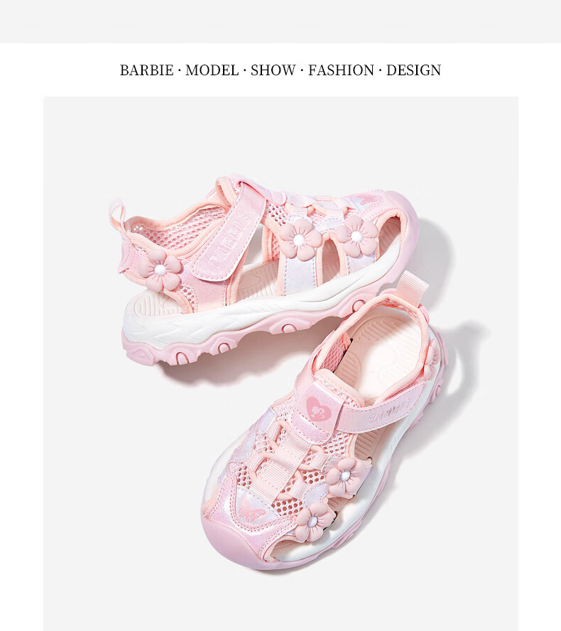 Barbie Children's Sandals, Summer Kids' Sandals with Small Floral Decoration, Closed-Toe Beach Sandals for Girls, DA5920, Light Purple, Size 28 10