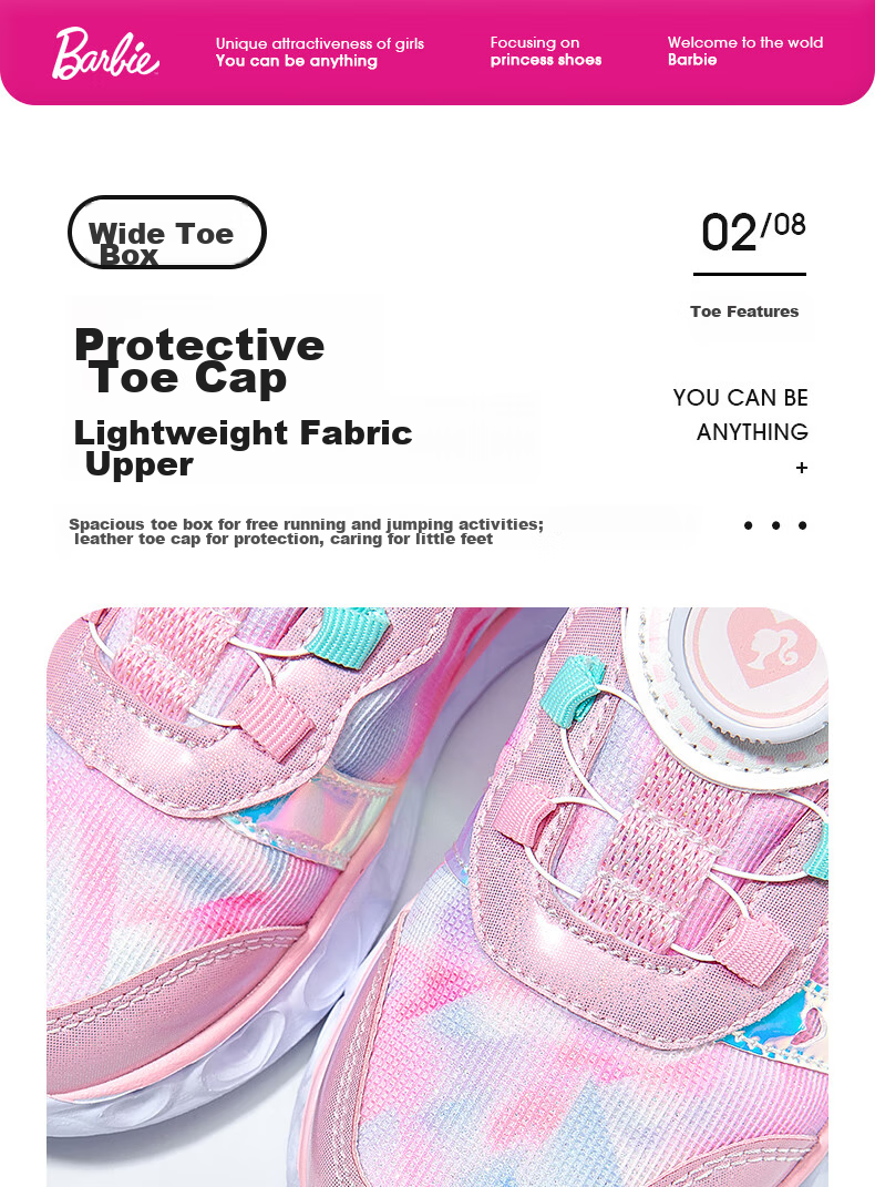 Barbie Girls' Sneakers with Rotary Buckle, Spring And Autumn Chunky Shoes, Light-Up Sports Shoes for Girls, DA6558 Pink Size 28 5
