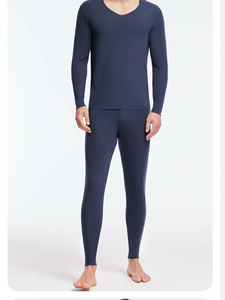 Aimer Men's Thermal Underwear Set, Seamless Modal Base Layer, Comfortable Fit NS74J471 Dark Blue 180 11