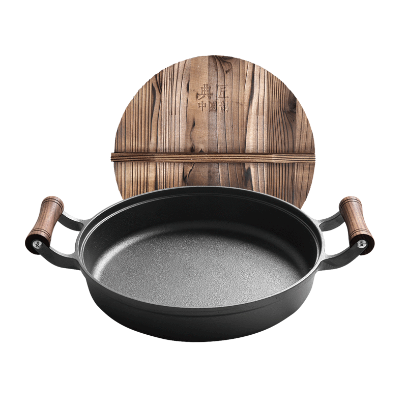 Dianjiang Cast Iron Flat Bottom Pan, Uncoated Steak Pan, Frying Egg Pan, Large Deep Iron Skillet, Pancake Griddle, 34cm