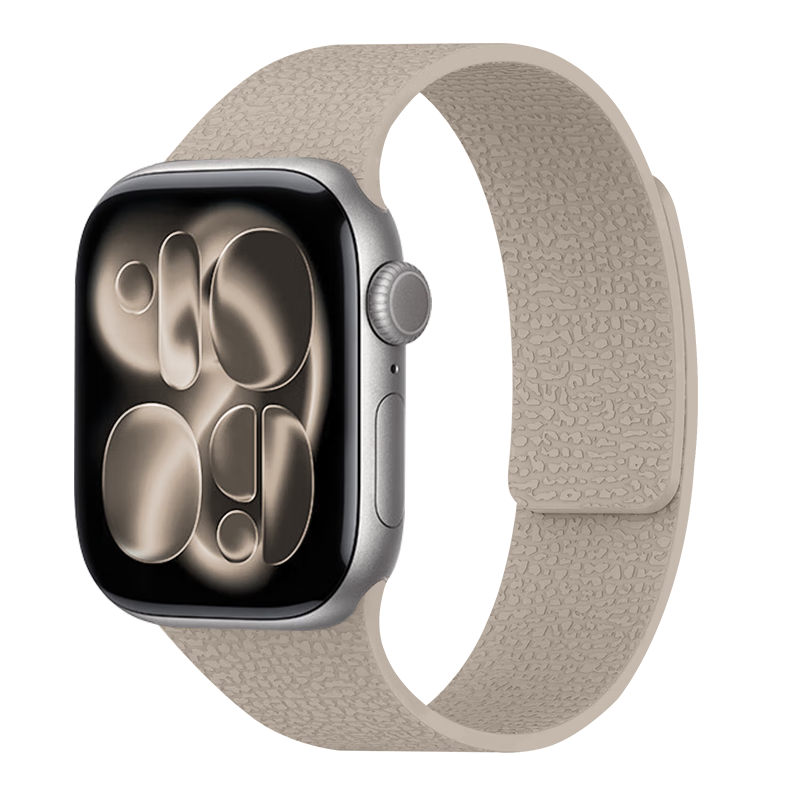 MSSM Compatible Apple Watch Band, Silicone Magnetic Strap for Apple Watch S12/S11/iWatch Ultra4/s10/se3, Litchi Pattern Sports Band, Milk Tea Color