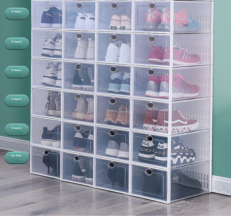 Baicaoyuan Thickened Shoe Box, Transparent Drawer-Style Shoe Storage Box, Shoe Cabinet Storage Box, Simple Shoe Rack, White, 16 Pieces 7