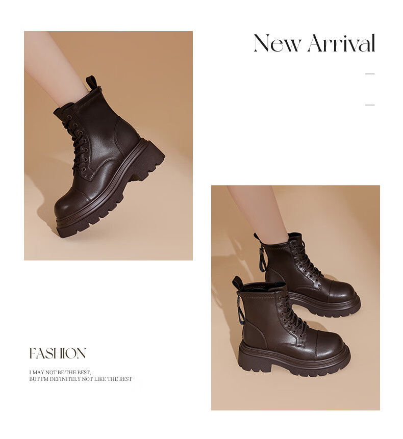 Daphne British Style Women's Ankle Boots Small Size Thick Sole Lace-up Martin Boots Black Sweet Cool Trendy Short Boots Brown 35 6