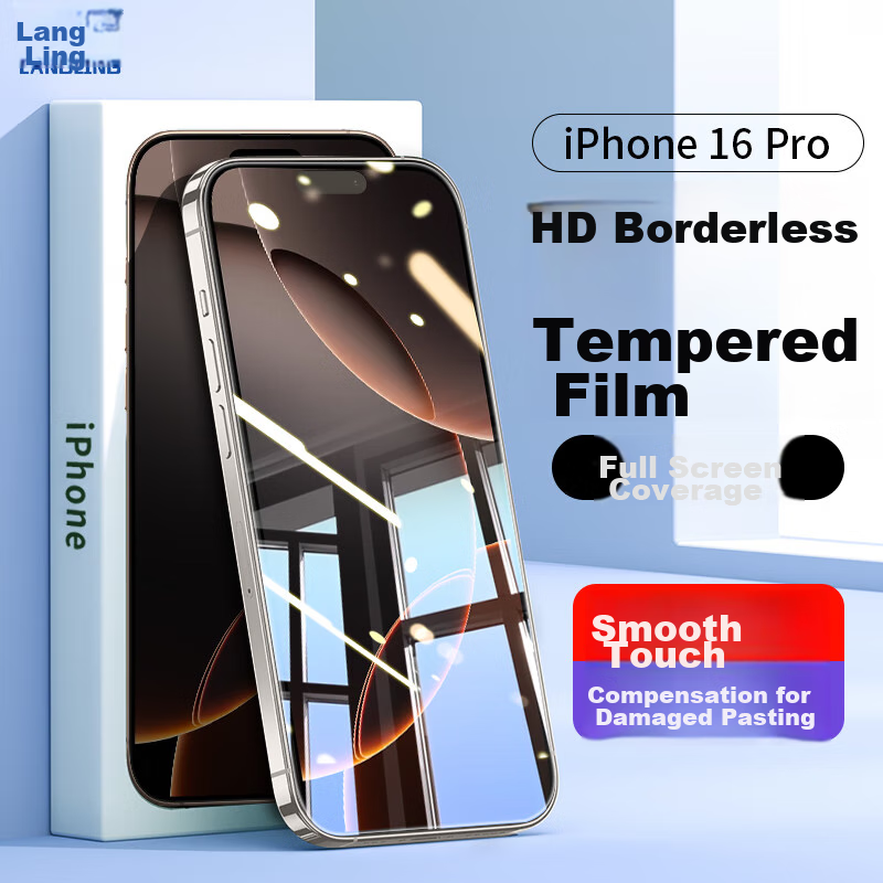 Защитное стекло LANGLING для Apple iPhone 16 Pro, полное покрытие, без черной рамки, высокой четкости, анти-отпечатки