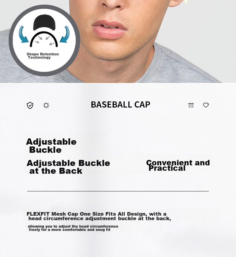 FLEXFIT Men's Mesh Baseball Cap, Spring And Summer Sun Protection Hat, Adjustable Truck Driver Visor Cap, One Size Fits All 7