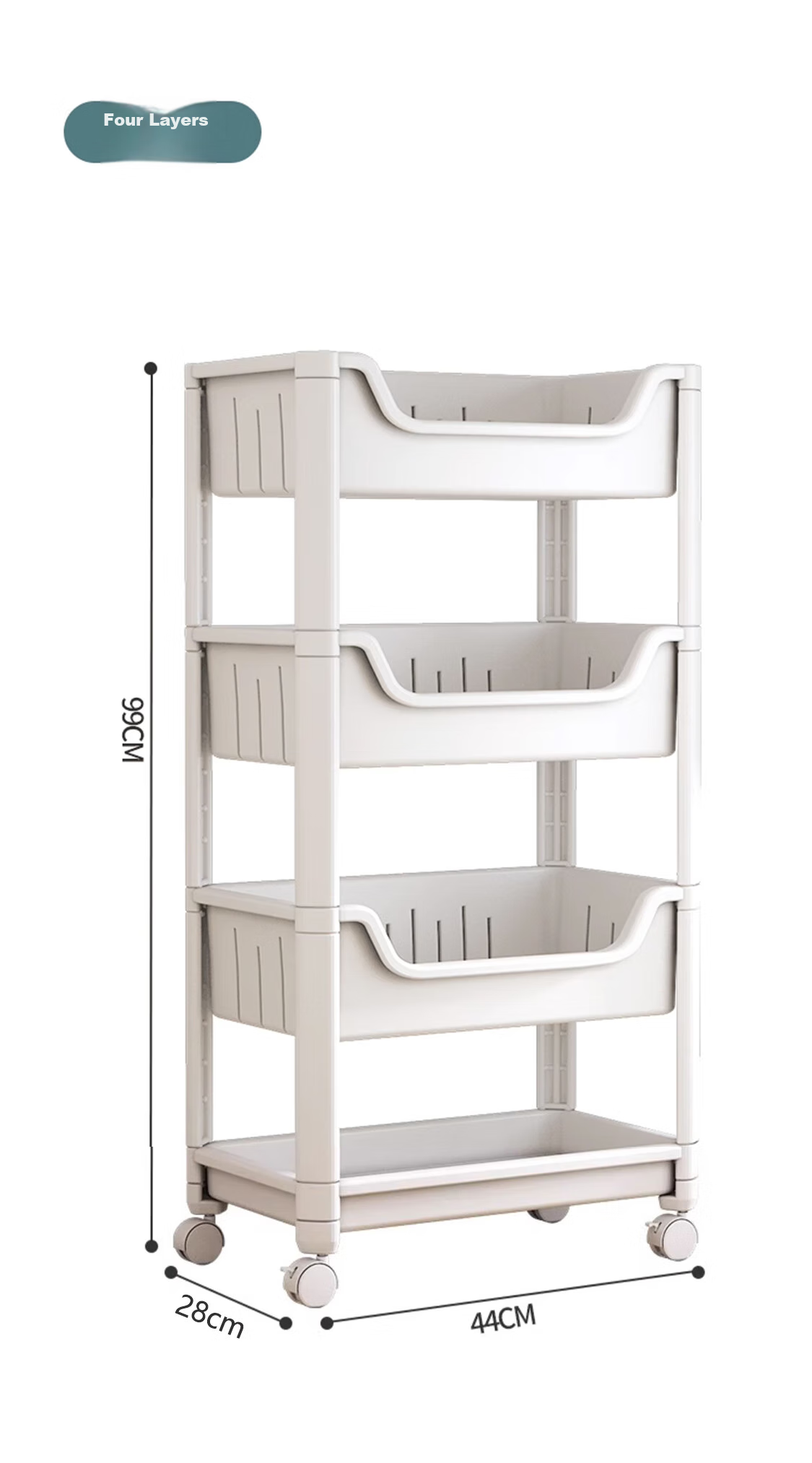 Shunyou Movable Cart Storage Rack, Floor-Standing, Multi-Functional for Snacks, Kitchen Vegetables, Books, Four-Tier SY-144 15