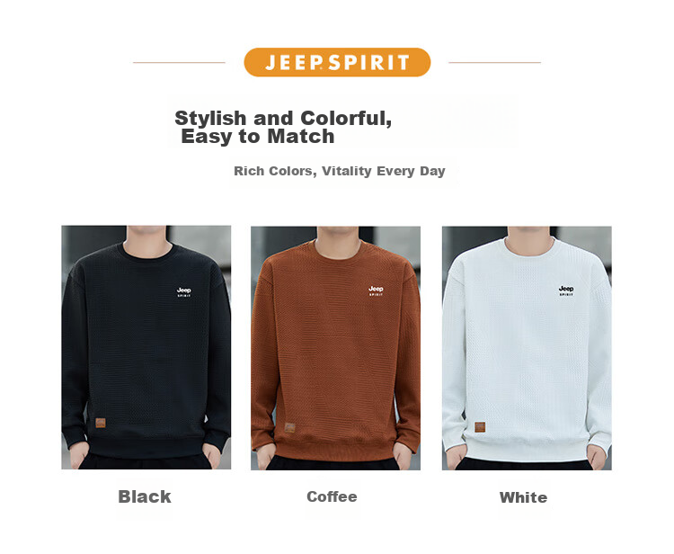 JEEP SPIRIT Men's Waffle Knit Sweatshirt, Long-Sleeve T-Shirt for Autumn, Casual Loose-Fitting Men's Clothing, Trendy Top 7
