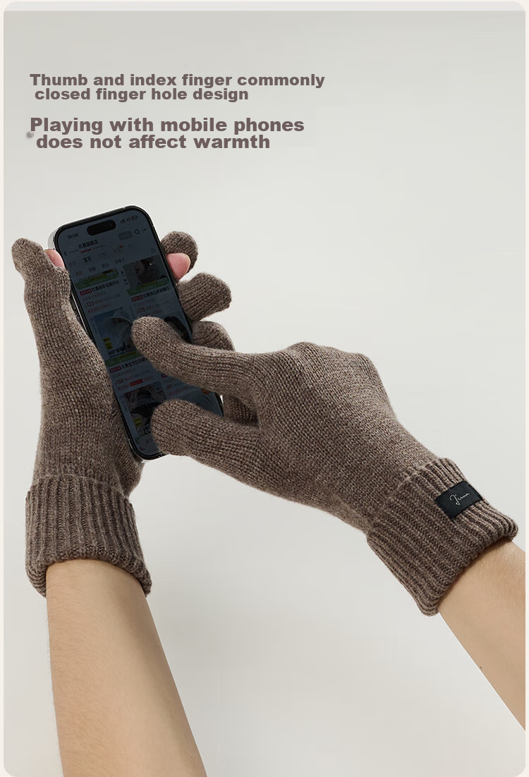 JIUMU 100% Wool Warm Gloves for Men, Winter Thickened Cold-Proof Touchscreen Compatible Knitted Woolen Gloves 9