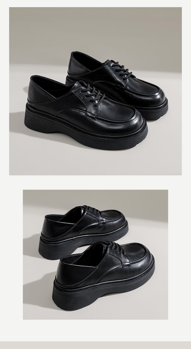 DAPHNE Thick-Soled Loafers for Women, 2026 Spring New British Style Black Leather Shoes, Versatile Flats, Women's Footwear, Black, Size 36 9