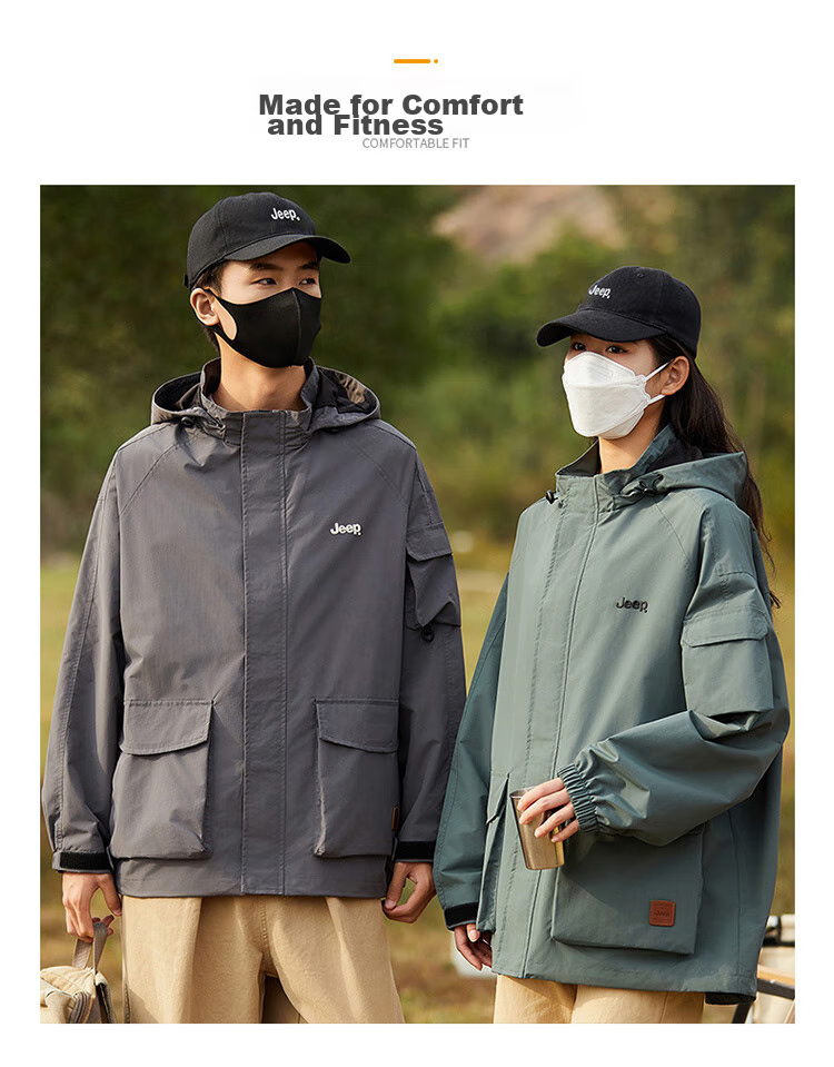 JEEP Men's Jacket, Spring And Autumn Workwear, Loose Casual Windbreaker for Couples, Black, Size M 12