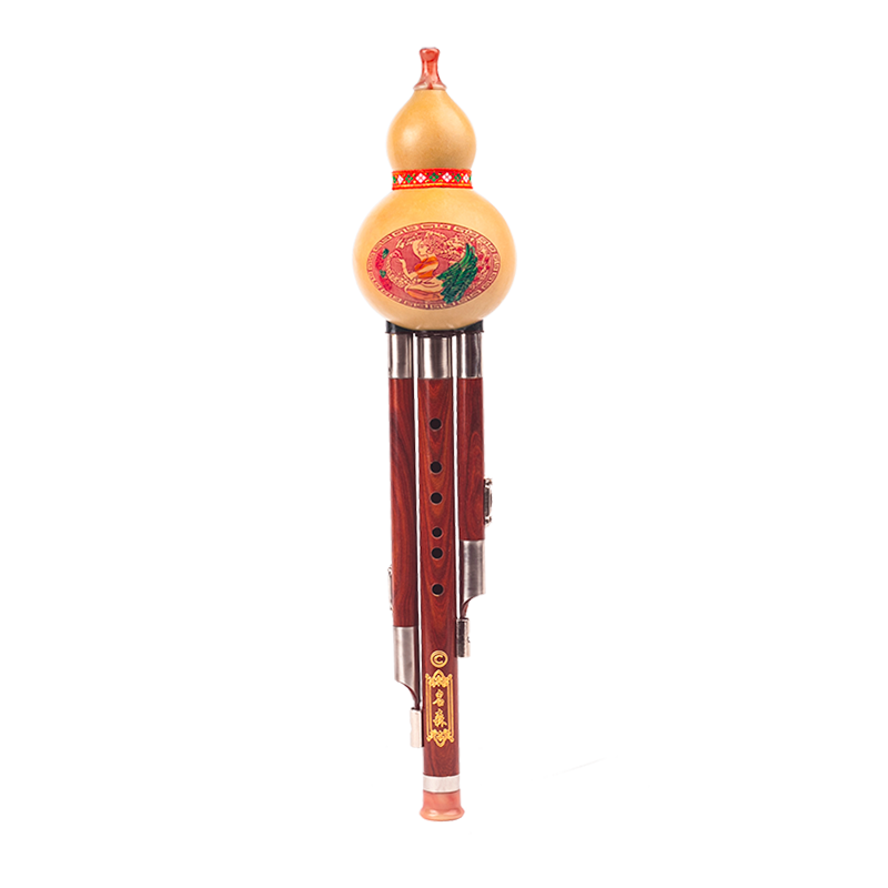 Minsine Natural Rosewood Premium Three-Tone Hulusi in C Key for Beginners, Professional Performance, Grading Exams, Ethnic Wind Instrument
