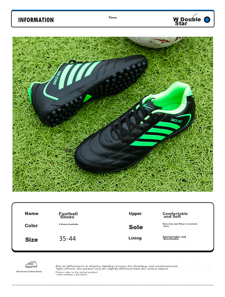Shuangxingbate Soccer Shoes with TF Turf Studs, Short Studs for Men, Women, Adults, Teenagers, Students, Leather Upper, Football Training And Match Shoes for Artificial Turf 9