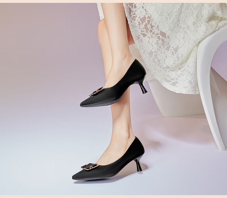 LAORENTOU Women's Professional Work Leather Shoes, Chunky Heel Pointed Toe High Heels, Comfortable Women's Shoes LB91 Beige Size 35 8
