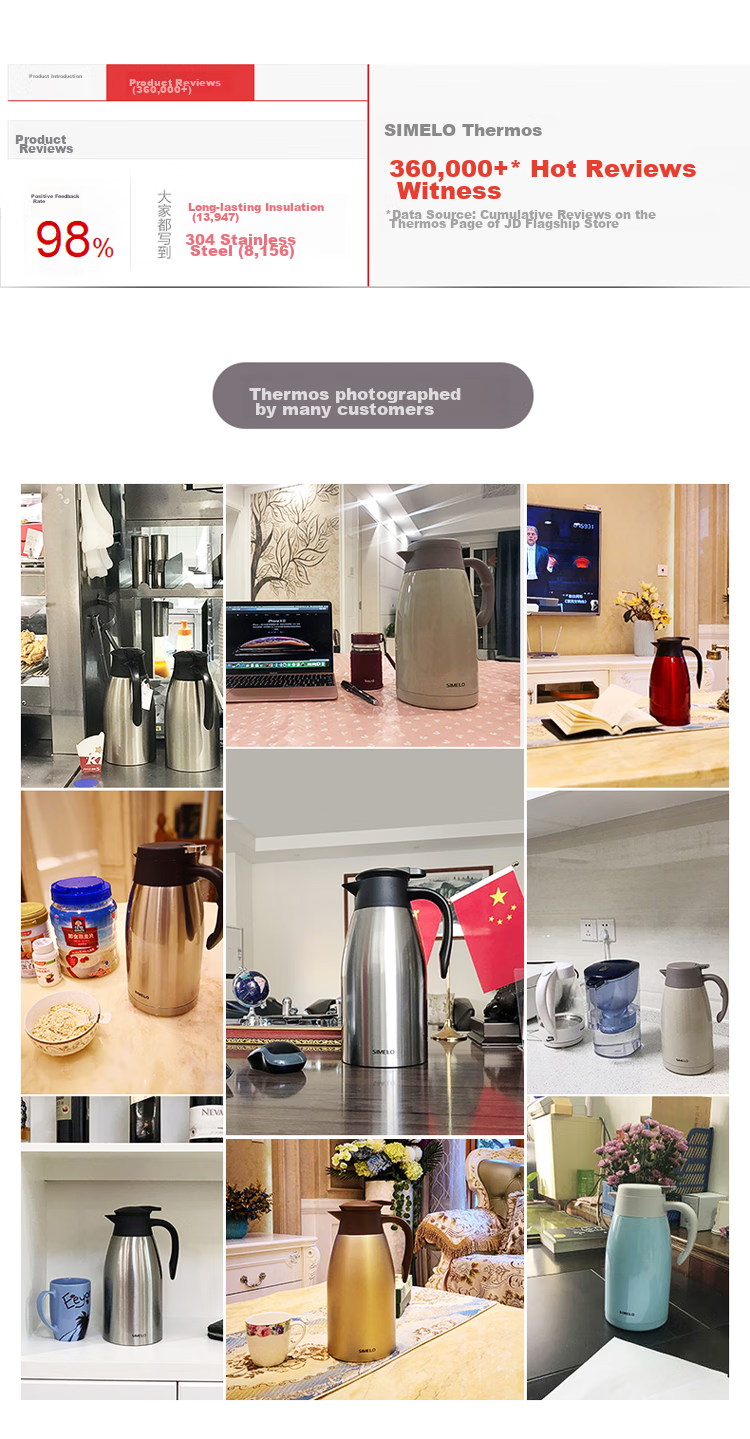 SIMELO Insulated Thermos, Household Use, 304 Stainless Steel Inner Liner, Large Capacity Hot Water Kettle, 2L, Plain Natural Color 12