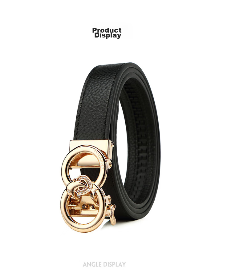 CROCODILE Genuine Leather Women's Belt, Double-Ring Automatic Buckle, Simple Top-Layer Cowhide Waistband, Birthday Gift, T2909 Black 11