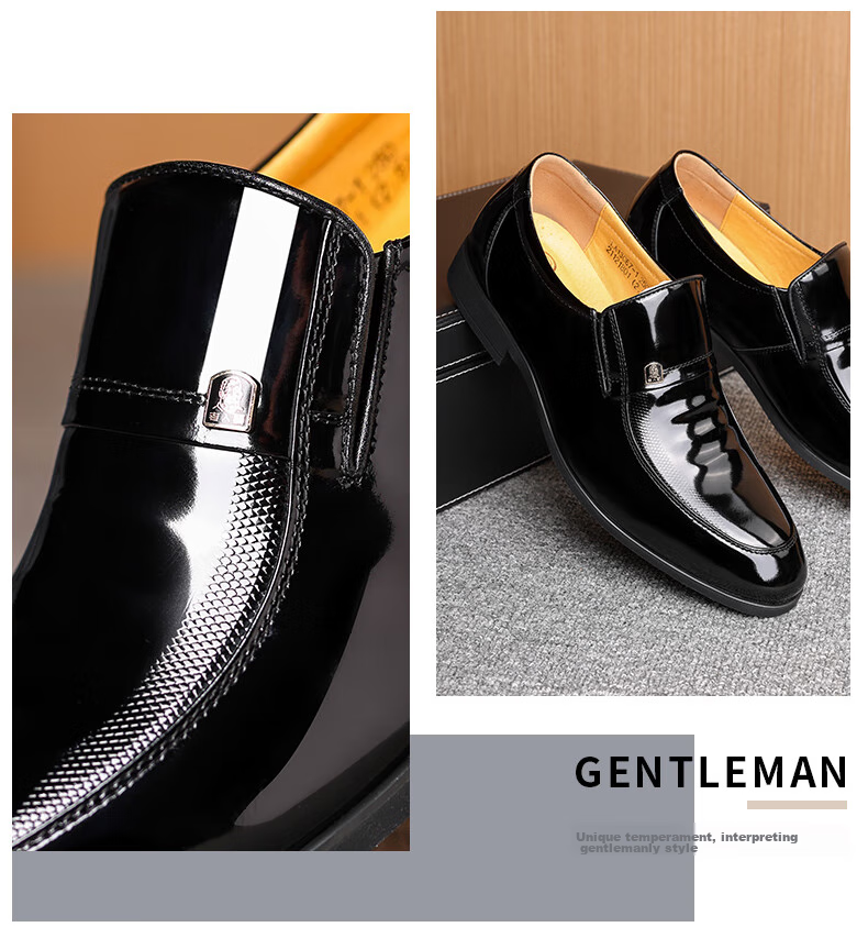 LAORENTOU Leather Dress Shoes for Men, Formal Patent Leather Shoes, Wedding Groom Shoes, Pointed Toe Slip-On Shoes, LA13087, Black, Size 39 10