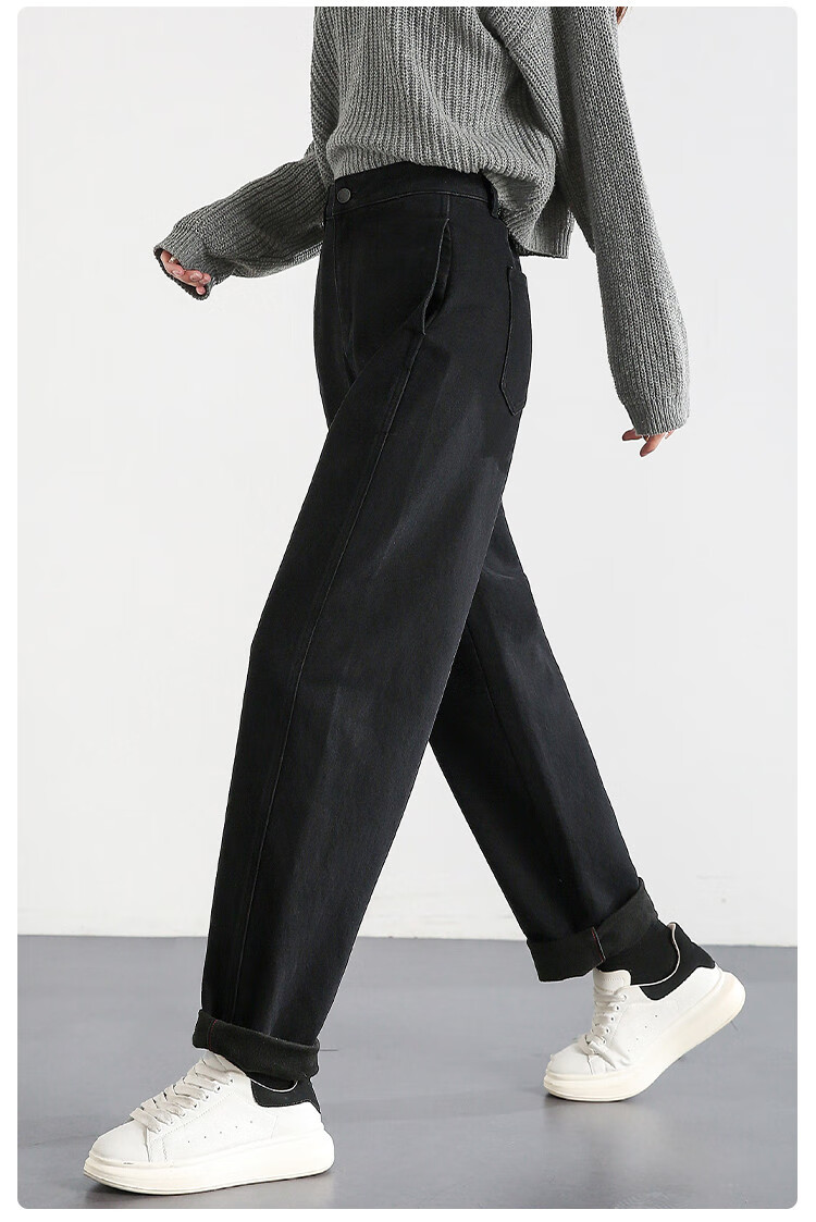 Dme Loose-Fitting Dad Pants Winter Harem Pants Women's Carrot Pants Fleece-Lined Jeans Women's Fleece-Lined Night Black S 3