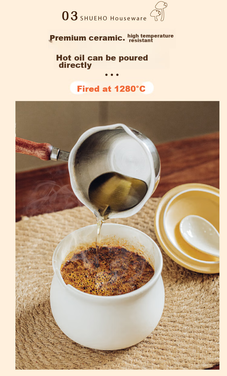 Shuke Ceramic Lard Jar, Heat-Resistant, for Storing Chili Oil And Spices, Food-Grade 5