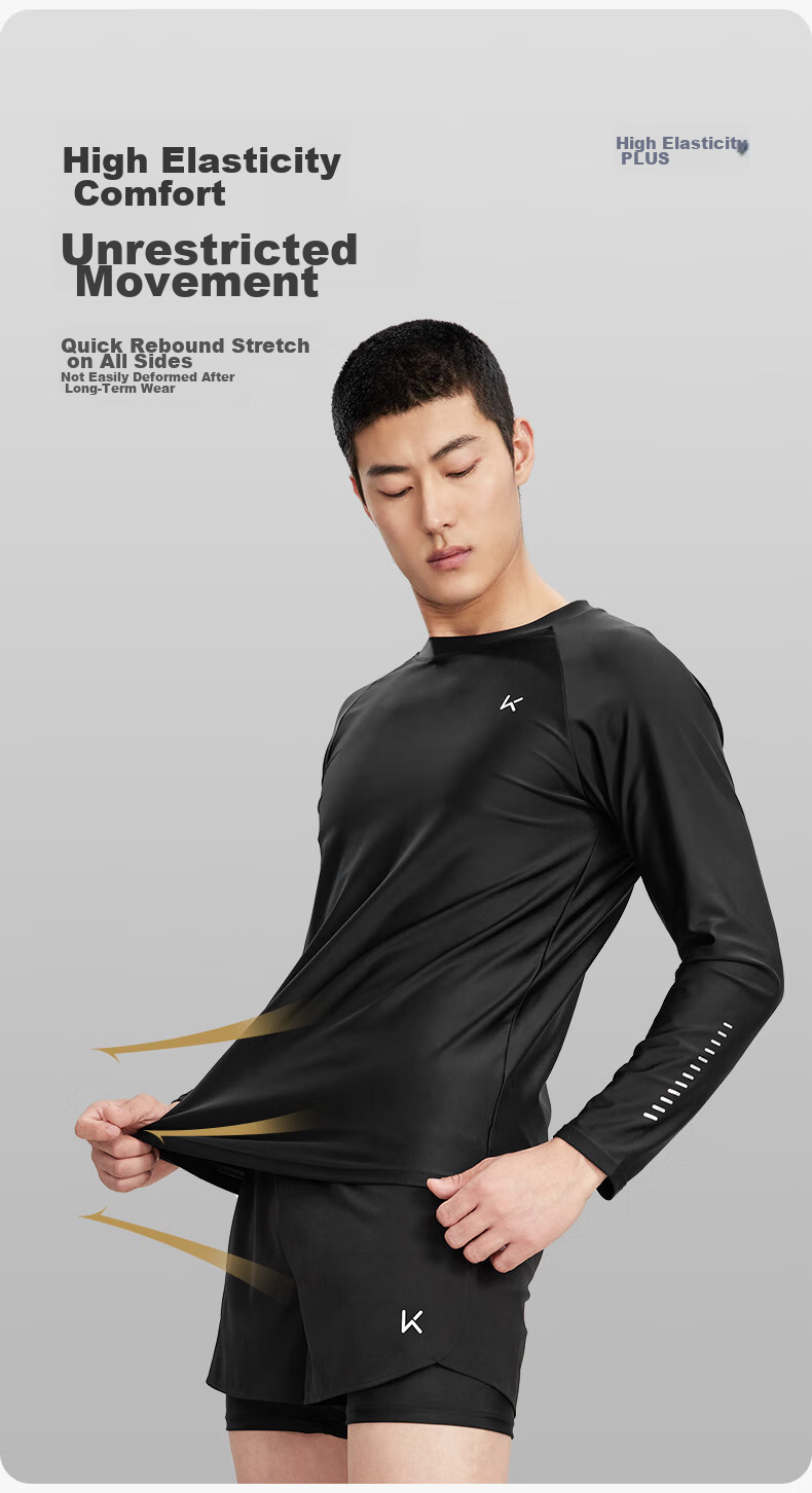 Keep Men's Long-Sleeve Swimsuit, Quick-Dry, Anti-Embarrassment, Professional Hot Spring Surfing Suit, Swimming Gear, Black, XL 5