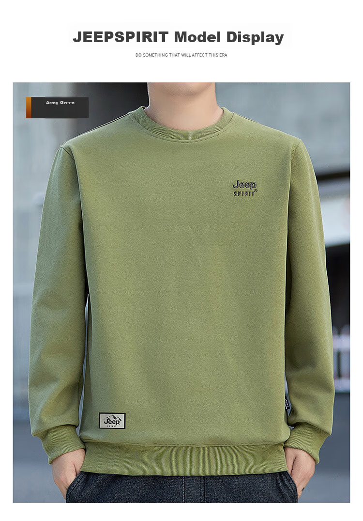 JEEP SPIRIT Men's Sweatshirt, Spring Korean Style, Round Neck Long Sleeve T-Shirt, Base Layer, Men's Clothing, Black, Size L 14