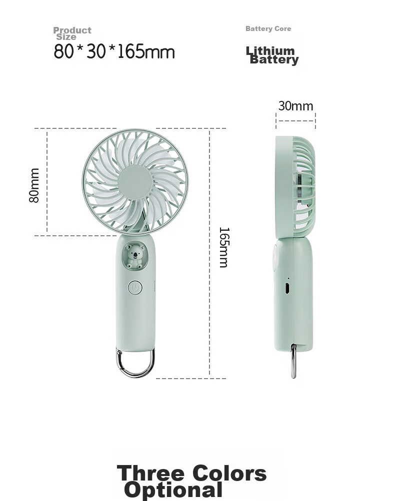 Kelleia Handheld Mini Fan, USB Fan, Portable Electric Fan, for Students, Office, Dormitory, Long Battery Life, Outdoor Travel, QL-F1, Mint Gree 20