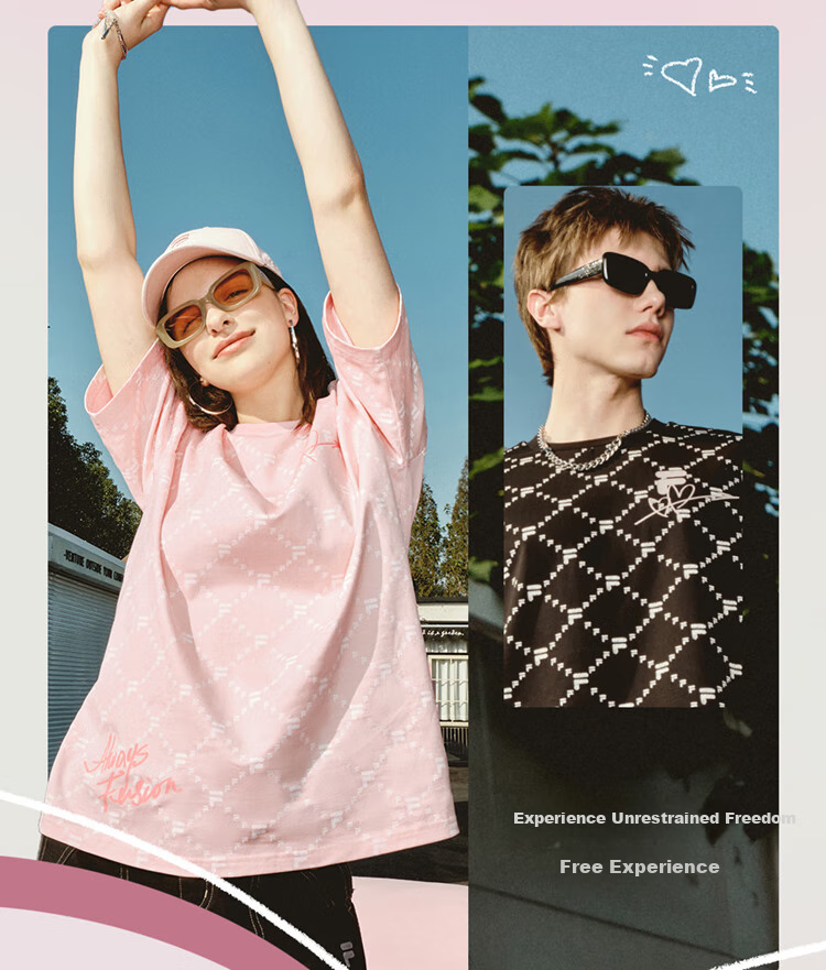 FILAFUSION Fila Trendy Couple Short Sleeve T-Shirt Summer Loose Breathable Cotton Unisex Top 9