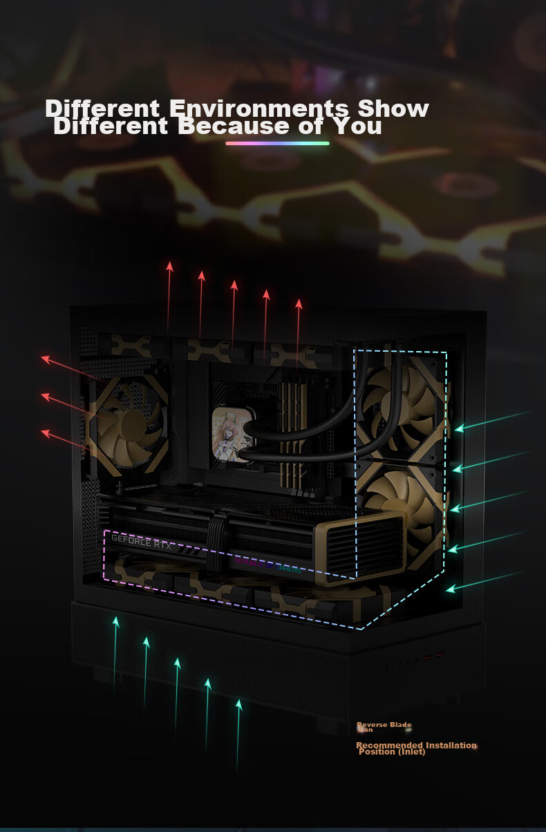 Golden Field Aierdun FZ-L12 Black Straight Blade 12CM Computer Case Cooling Fan, ARGB 5V 3-Pin Interface, PWM Temperature Control, High Air Pressure Low Noise 6