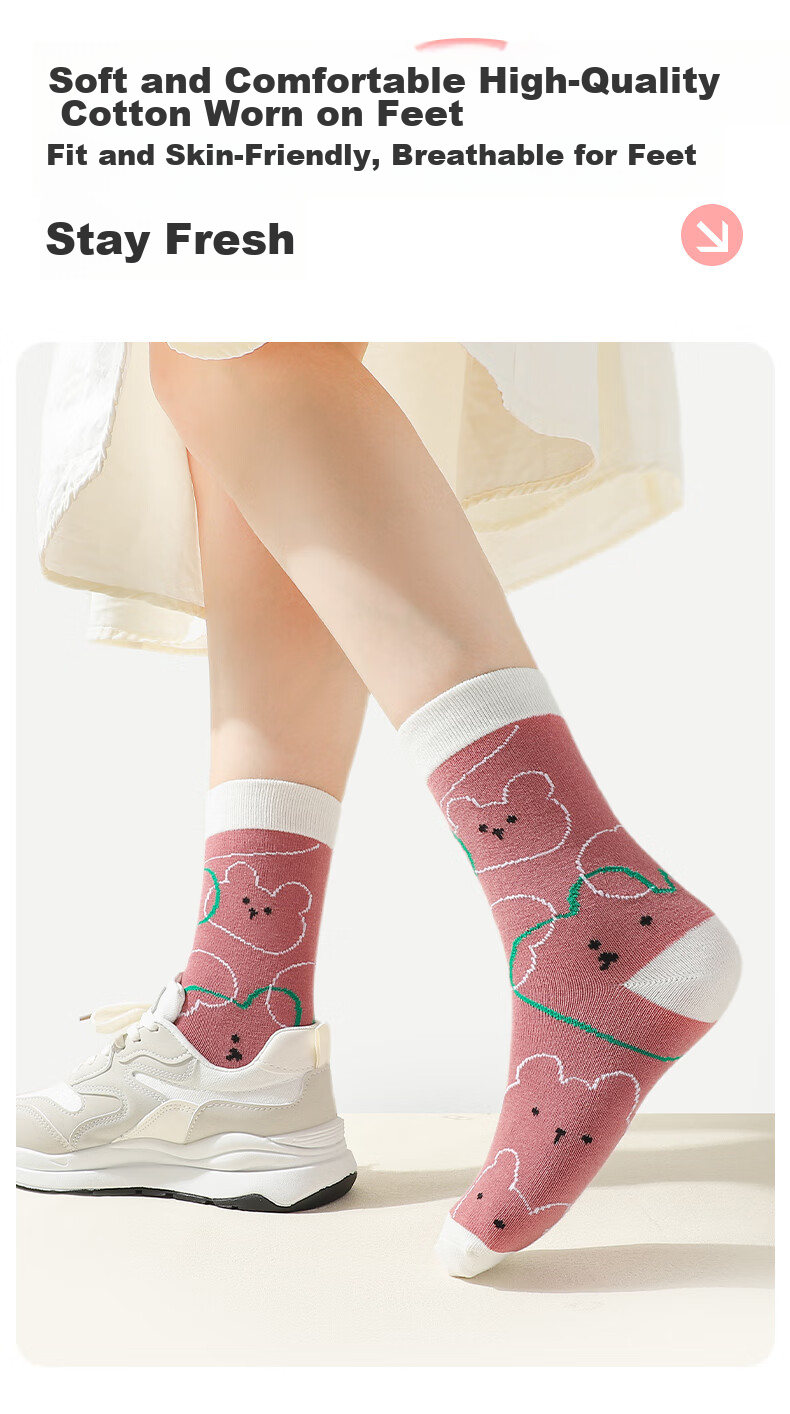 LangSha Children's Socks, Girls' Spring Autumn Winter All-Season Mid-Calf Cotton Socks, Comfortable Elastic Breathable Princess Socks for Older Girls 11