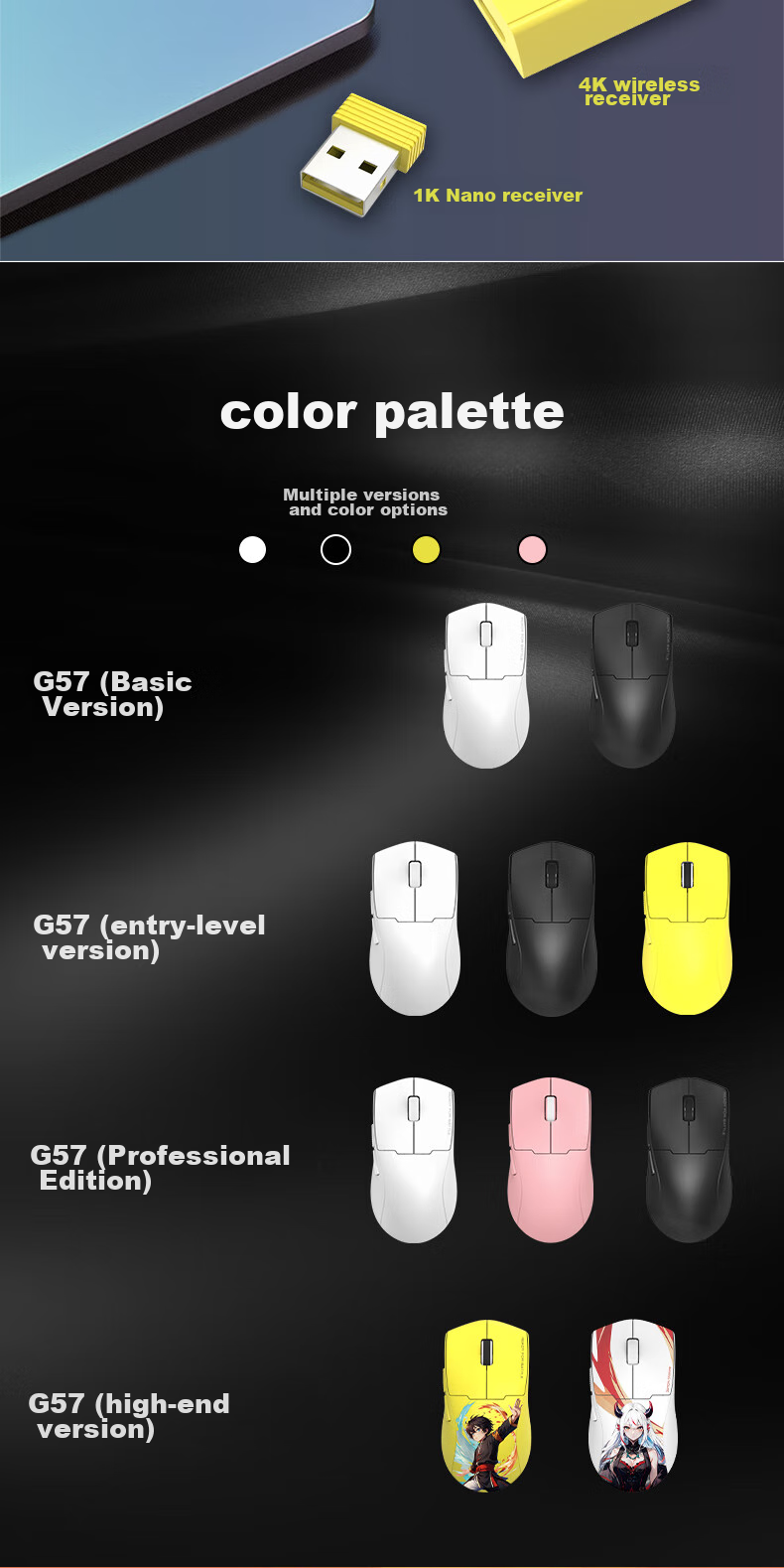 REDRAGON G57 Large Hand Wireless Bluetooth 2.4G Wired Tri-Mode Gaming Mouse, Lightweight, Pixart 3395 High-End E-Sports PUBG LOL Mouse Professional Model - Black 9