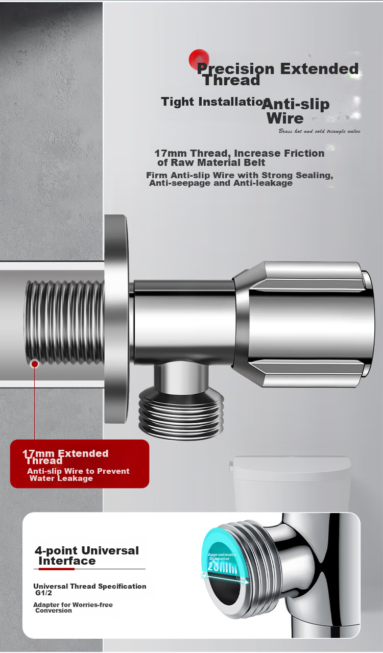 Larsd Full Copper Thickened Angle Valve, Hot And Cold Water Compatible Quick-Open Triangular Valve, High Flow Angle Valve, Stop Valve LD107 8