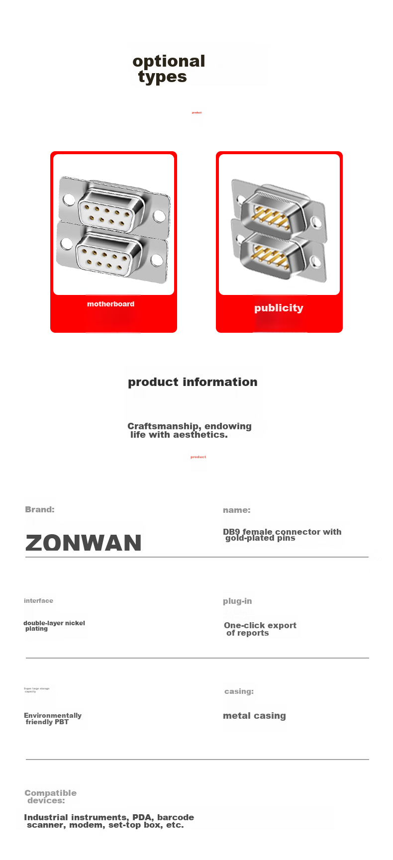 ZONWAN Nine-Pin Serial Port Head DB9 Solder Female Connector, RS232/485 Plug Solder Wire Gold-Plated Female Connector, 2-Pack ZW-DB9 8