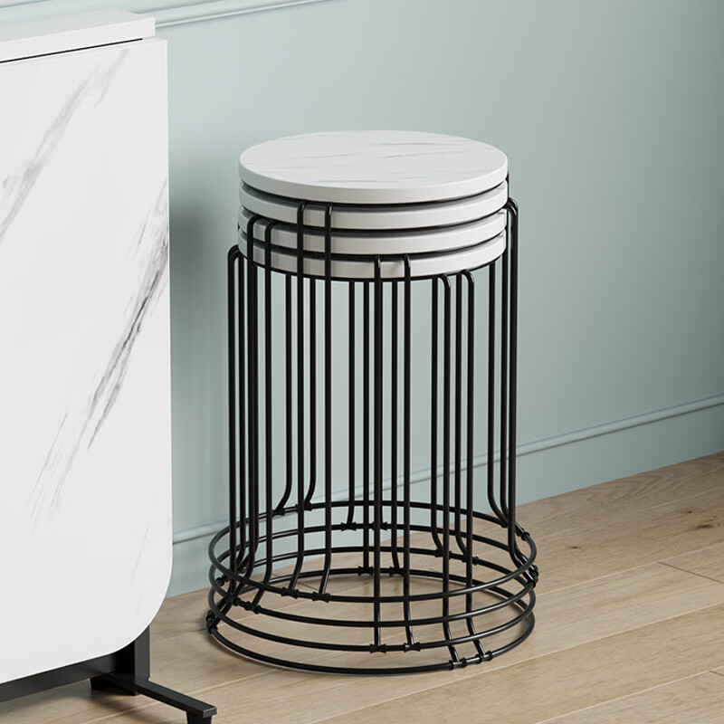 KULIN Dining Stool, Stackable Round Stool for Home Use, Simple Dining Chair with Steel Legs, White Round Stool (Set of 4)