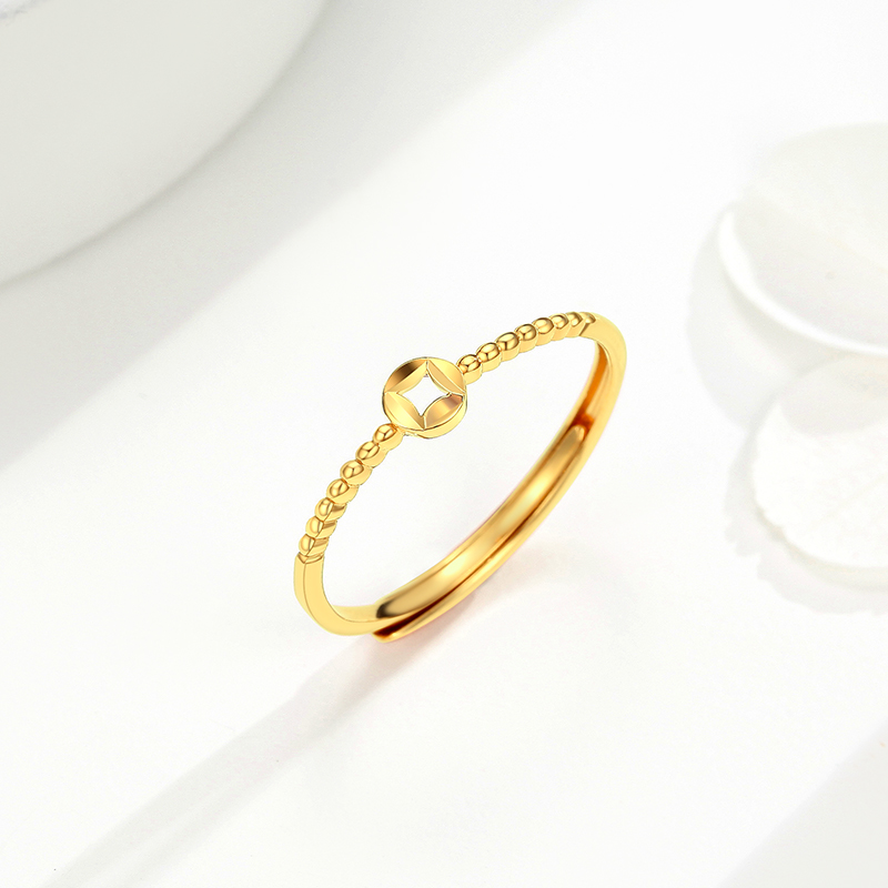 潮宏基 chj jewellery 财圆 18k金彩金戒指女款 srk30005526 12号