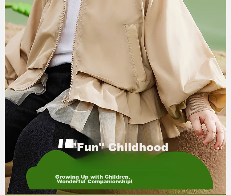 ASK JUNIOR Children's Outerwear, Girls' Autumn Jacket, Toddler Cardigan, Casual Versatile Hooded Top, Khaki Color, Size 130 3