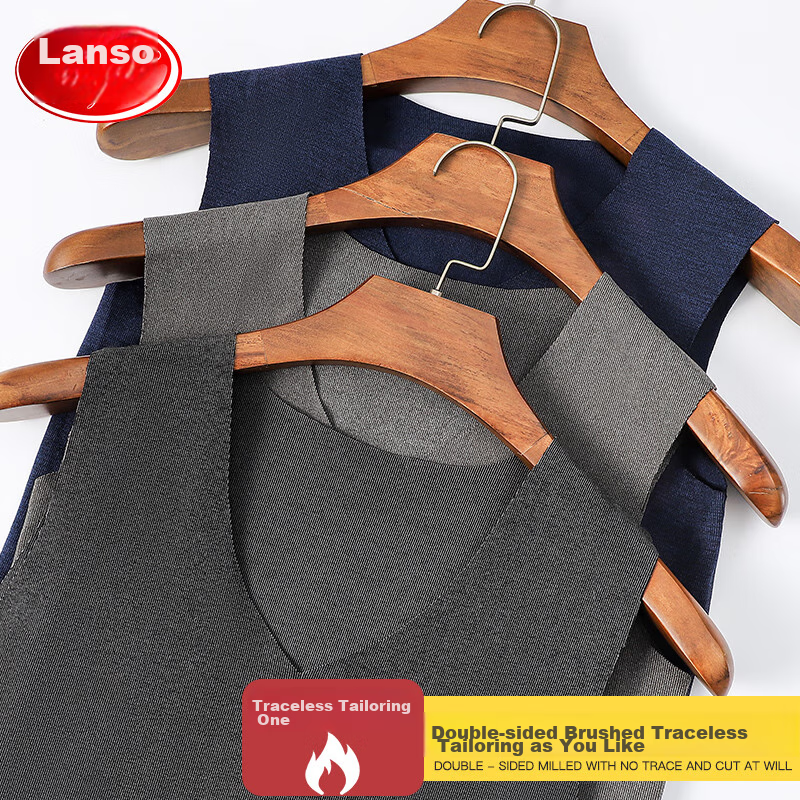 LangSha Men's Thermal Vest, Slim Fit Autumn Undershirt, Seamless Undershirt, Thin Warm Top, Wide Shoulder Sleeveless Vest, Black
