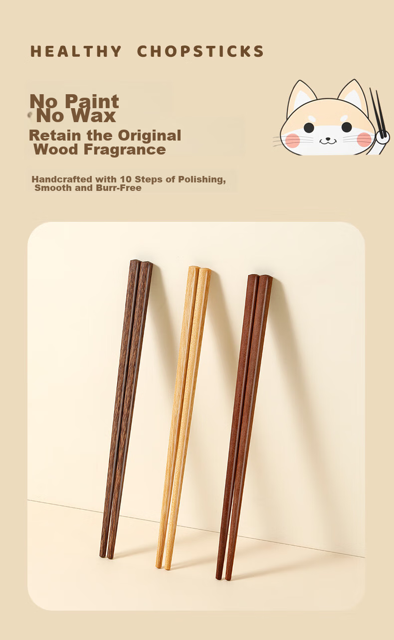 Tangzongkuai Children's Chopsticks Set of 6 Pairs, Training Chopsticks for Toddlers And Kids 3-12 Years Old, Unvarnished Wooden Tableware Set 7